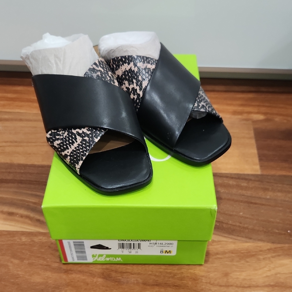 Sam Edelman Idina Black Leather Snake Print Sandal